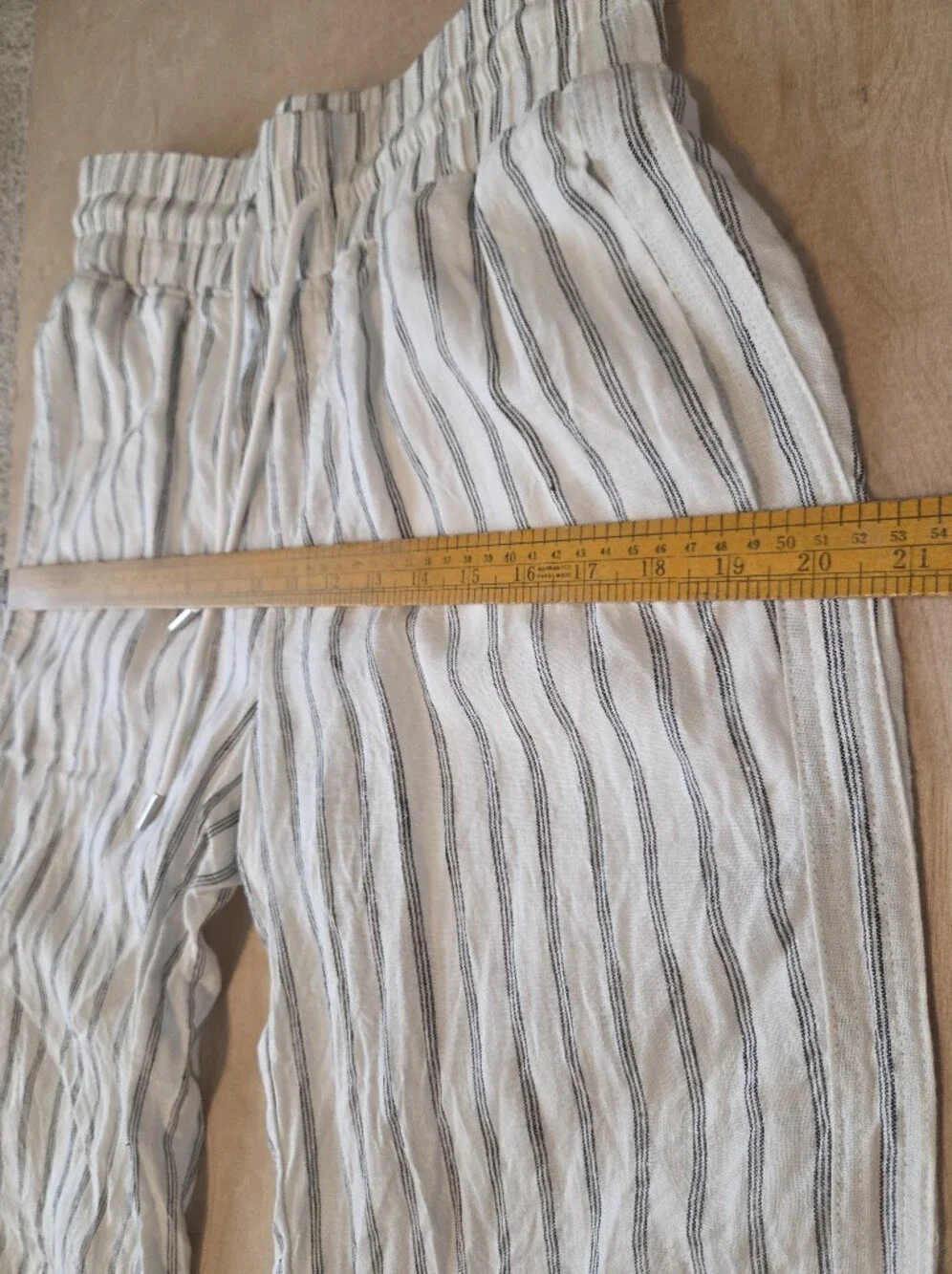 Quince 100% Linen Wide Leg Striped Pants M Elastic Waist Coastal Chic